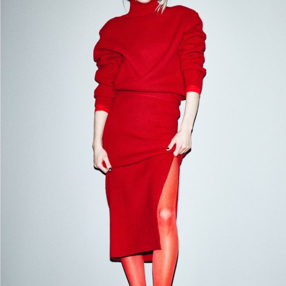 NWT Chic Red Knit Sweater and Skirt Set